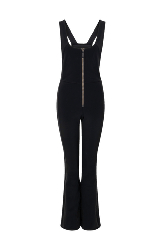 Ski-Catsuit Davina2.0-S im Latzhosen-Stil ohne Ärmel, schmaler figurbetonter Schnitt mit ausgestelltem Bein und femininer Bustier-Ausschnitt. Streifen an den Beinaußenseiten aus Alcantara-Leder, Träger hinten aus elastischem Gummi, ergonomisches Knie, langer Zipper, auffallende Nähte, Seitentaschen mit Zip, Kantenschutz aus Alcantara-Leder und Schneefang. Enganliegend und feminin, betont die Silhouette und Bewegungsfreiheit. In der Farbe Schwarz (Farbe: black)