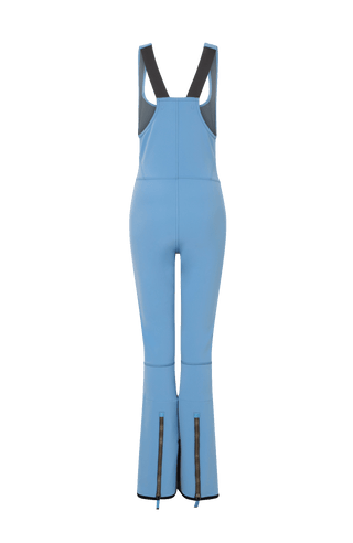 Ski-Catsuit Davina2.0-S im Latzhosen-Stil ohne Ärmel, schmaler figurbetonter Schnitt mit ausgestelltem Bein, femininer Bustier-Ausschnitt, Streifen an den Beinaußenseiten aus Alcantara-Leder, Träger hinten aus elastischem Gummi, ergonomisches Knie, langer Zipper, auffallende Nähte, Seitentaschen mit Zip, Kantenschutz aus Alcantara-Leder und Schneefang. Enganliegend, feminin, betont Silhouette und Bewegungsfreiheit. In der Farbe Hellblau (Farbe: sky)