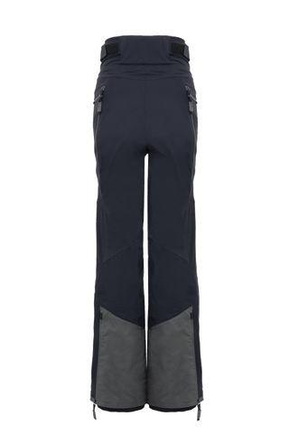 Damen-Skitourenhose aus atmungsaktivem, wind- und wasserfestem 3-Layer-Material mit RECCO®-System, verschweißten Nähten, seitlichen Bein-Zippern, Schneefang, robustem Kantenschutz aus Alcantara-Leder und lockerem Schnitt. In der Farbe dunkelblau (Farbe: midnight)