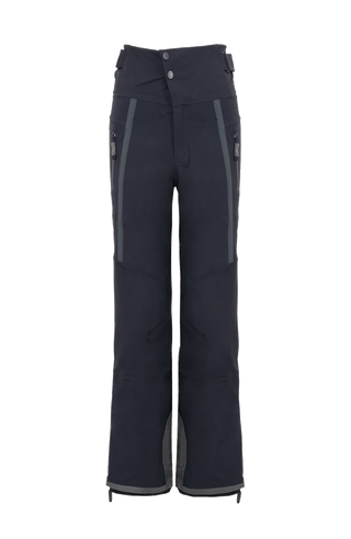 Damen-Skitourenhose aus atmungsaktivem, wind- und wasserfestem 3-Layer-Material mit RECCO®-System, verschweißten Nähten, seitlichen Bein-Zippern, Schneefang, robustem Kantenschutz aus Alcantara-Leder und lockerem Schnitt. In der Farbe dunkelblau (Farbe: midnight)