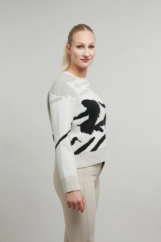 Rundhalsausschnitt Strickpullover mit Skifahrer Motiv - Ramona-ME