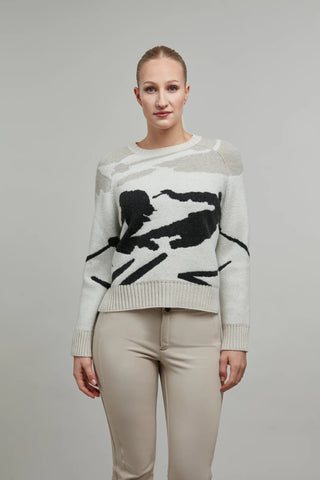 Rundhalsausschnitt Strickpullover mit Skifahrer Motiv - Ramona-ME