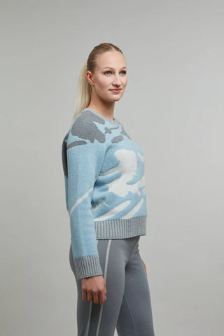 Rundhalsausschnitt Strickpullover mit Skifahrer Motiv - Ramona-ME