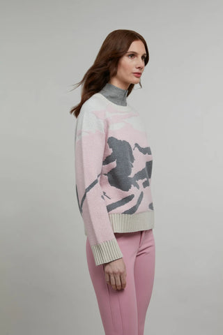 Rundhalsausschnitt Strickpullover mit Skifahrer Motiv - Ramona-ME