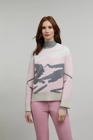 Rundhalsausschnitt Strickpullover mit Skifahrer Motiv - Ramona-ME