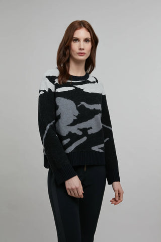 Rundhalsausschnitt Strickpullover mit Skifahrer Motiv - Ramona-ME