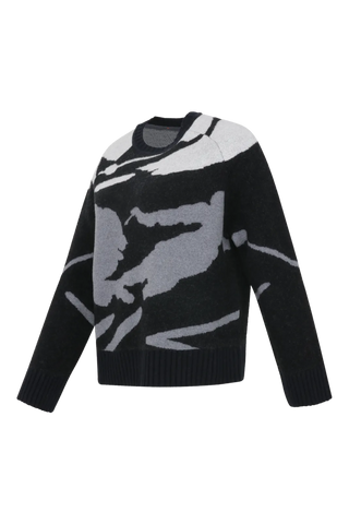 Rundhalsausschnitt Strickpullover mit Skifahrer Motiv - Ramona-ME