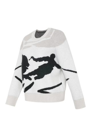Rundhalsausschnitt Strickpullover mit Skifahrer Motiv - Ramona-ME