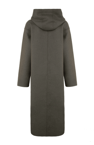 Wendbarer Damen-Wollmantel in Bi-Color mit Kapuze, Farbe Hay