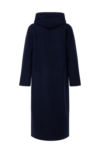 Wendbarer Damen-Wollmantel in Bi-Color mit Kapuze, Farbe Midnight
